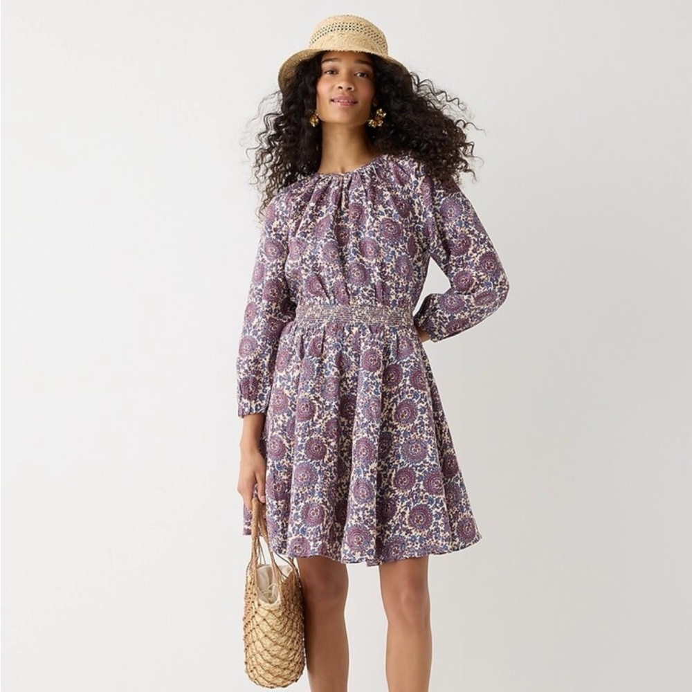 J. Crew Palermo smocked-waist mini dress in floral bouquet linen